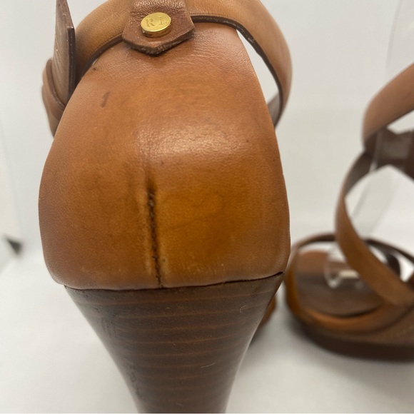 Ralph Lauren Collection Ankle Strap Sandals Made In Italy Size 9.5 Caramel Tan - Picture 8 of 11